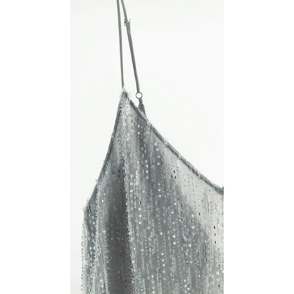 Zara Short Sequin Dress Silver - Picture 8 of 14